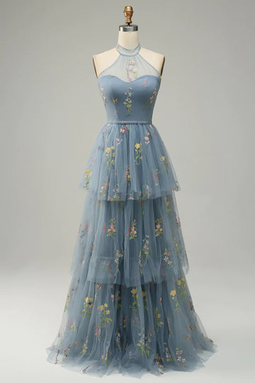 Niebieska Tiulowe Sukienka Na Studniówkę W Kształcie Litery A